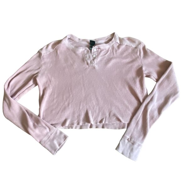 Wild Fable Womens Waffle Knit Cropped Thermal Shirt-Pink-Size M-GUC - Picture 1 of 7